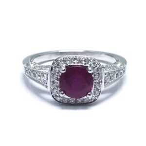 18ct White Gold Ruby & Pave Diamond Ring