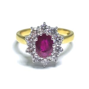 18ct Yellow Gold Oval Ruby & Diamond Cluster Ring