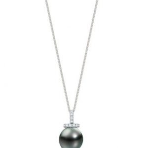 18ct White Gold Tahitian Pearl & Diamond Pendant 12mm