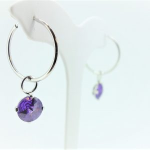 Silver And Purple Zirconia Hoop Earring Charms