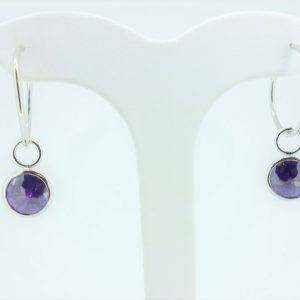 Silver And Purple Zirconia Bezel Set Hoop Earring Charms