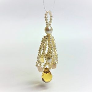 Pearl, Citrine And Rose Quartz Tassel Charm For Necklets