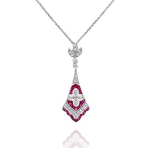 18ct White Gold Art Deco Style Ruby And Diamond Pendant