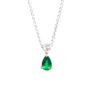 18ct White Gold Deep Green Emerald And Diamond Pendant