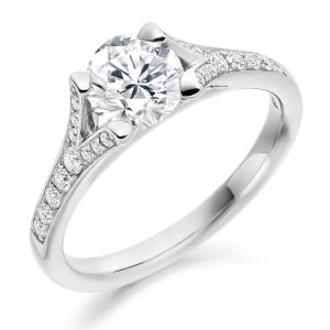 Platinum Diamond Solitaire Ring 0.71ct with Diamond Set Shoulders