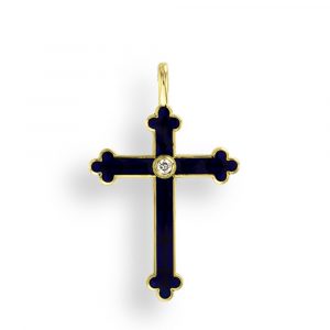 18ct Yellow Gold Diamond Purple Cross Necklace