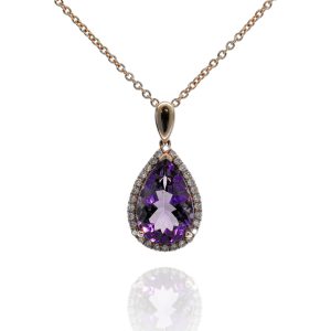 18ct Rose Gold Amethyst and Diamond Necklace