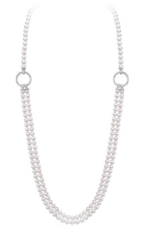 Akoya Pearl and Diamond 3 Strand Necklace With Detachable Clips