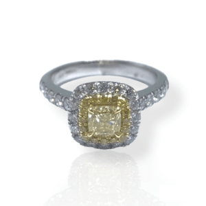 Platinum Cushion Cut Yellow Diamond Halo Style Ring