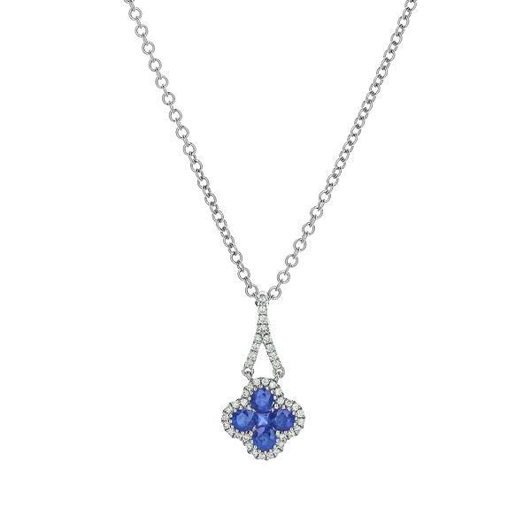 18ct White Gold Sapphire & Diamond Clover Pendant