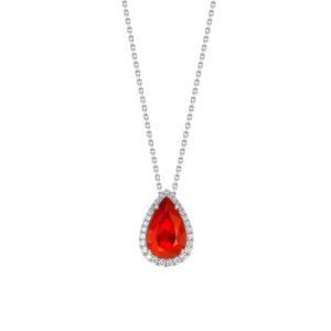18ct White Gold Natural Pear shape Fire Opal Necklace