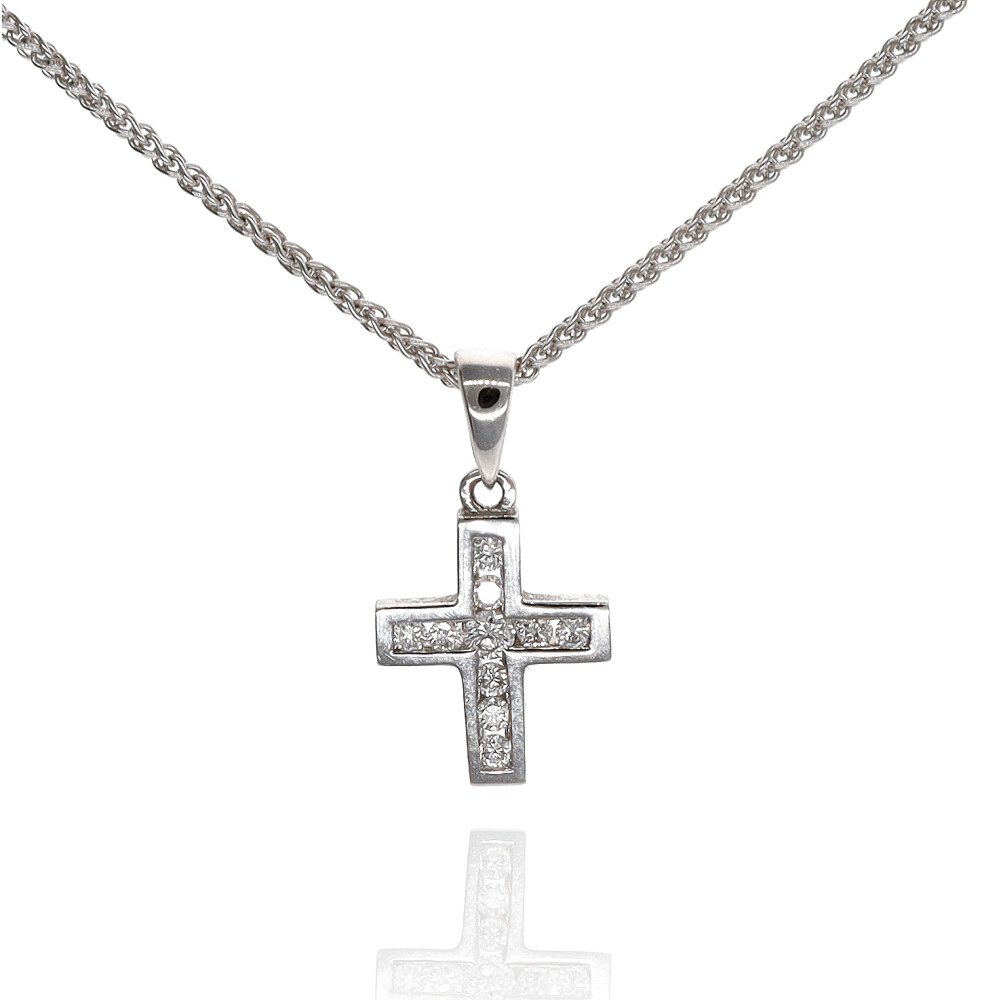 18ct White Gold Diamond Cross & Chain
