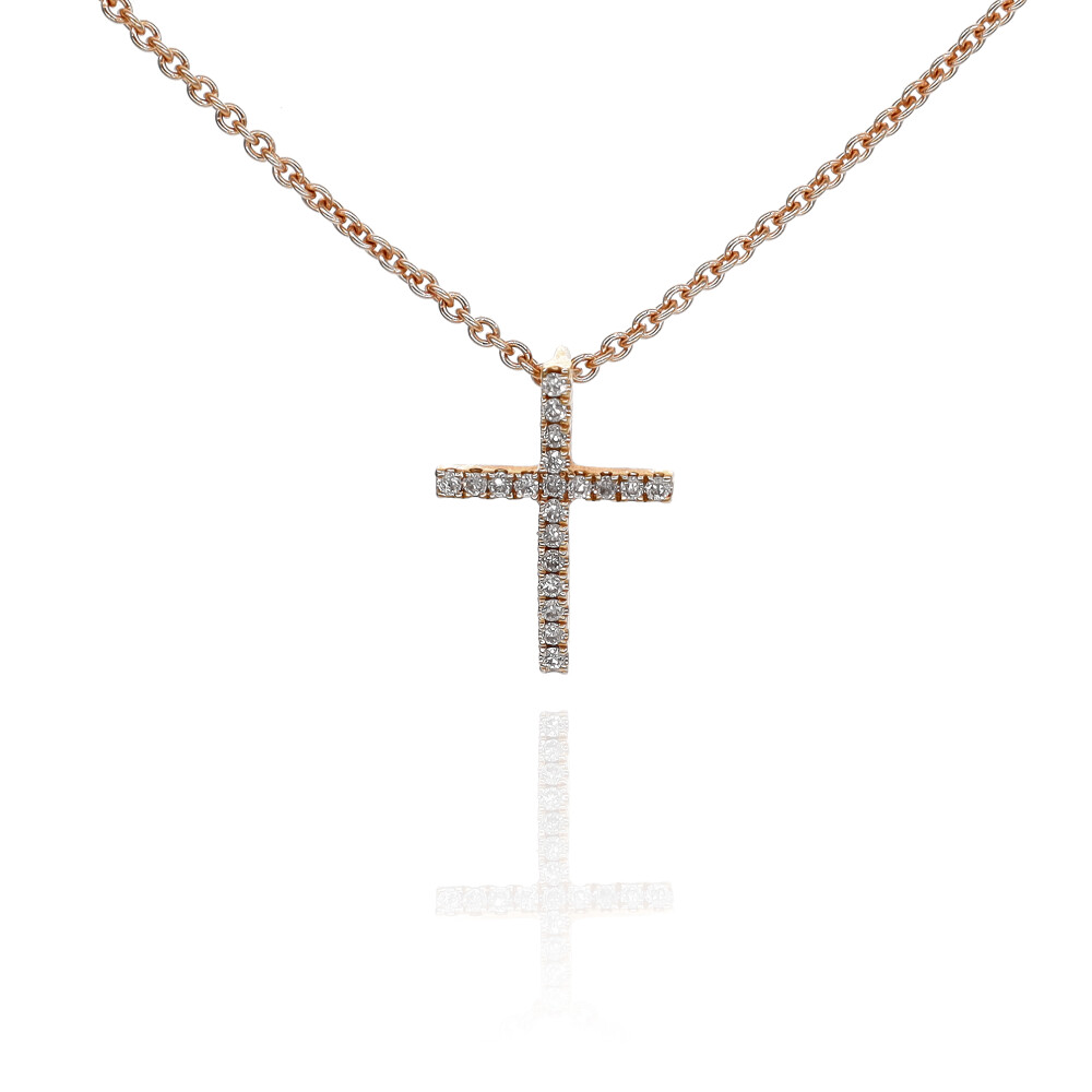 18ct Rose Gold Diamond Cross & Chain