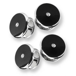 Sterling Silver Black Round Shirt Studs White Sapphires
