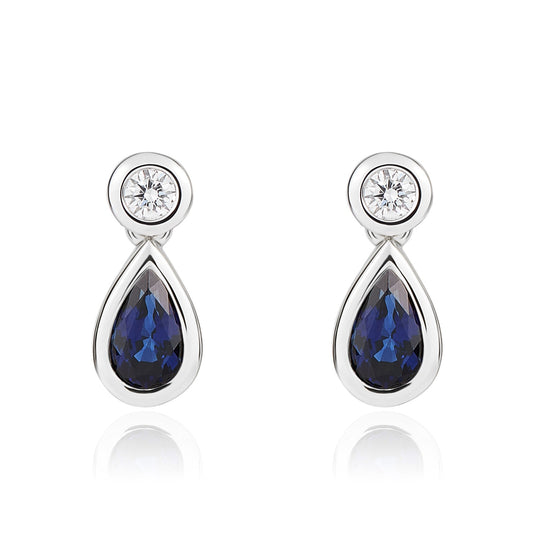 18ct White Gold Pear Sapphire and Diamond Earrings