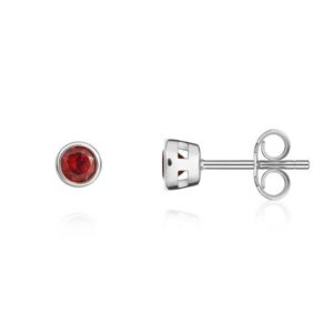 9ct White Gold Garnet 3mm Round Rub Over Earrings