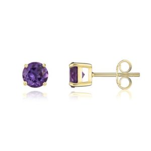 9ct Yellow Gold Round 5mm Amethyst Earrings