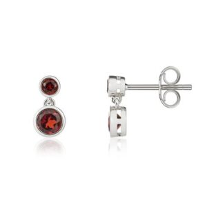 9ct White Gold Garnet Double Drop Earrings