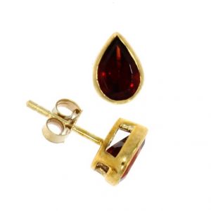 9ct Yellow Gold Garnet Rub Over Earrings
