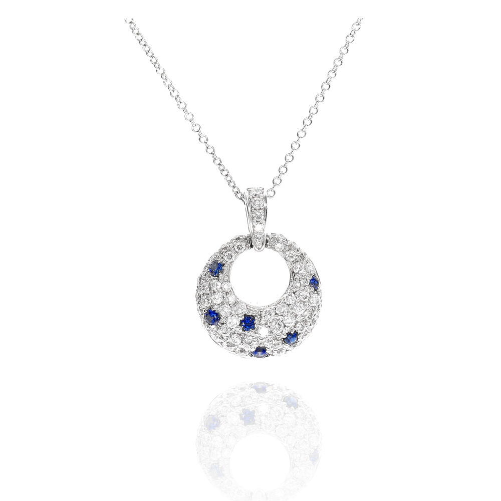 18ct White Gold Sapphire and Diamond Circular Pendant