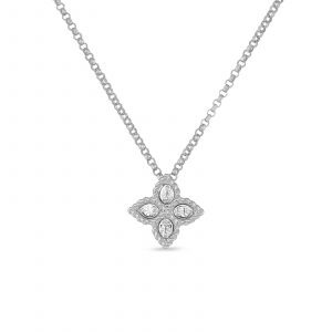 Roberto Coin 18ct White Gold Diamond Princess Flower Necklace