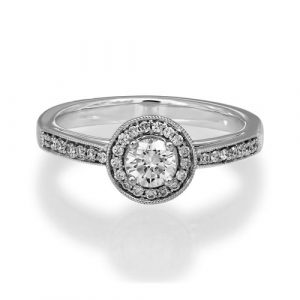 18ct White Gold Diamond Halo and Shouldered Ring