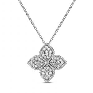 Roberto Coin 18ct White Gold Princess Flower Diamond Necklace