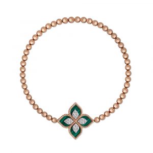 Roberto Coin 18ct Rose Gold Malachite and Diamond Princess Flower Bracelet