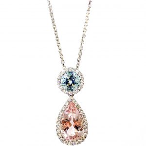 18ct White Gold Morganite Aquamarine and Diamond Pendant