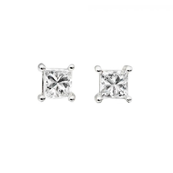 18ct White Gold & Diamond Princess Cut Earrings 0.50ct