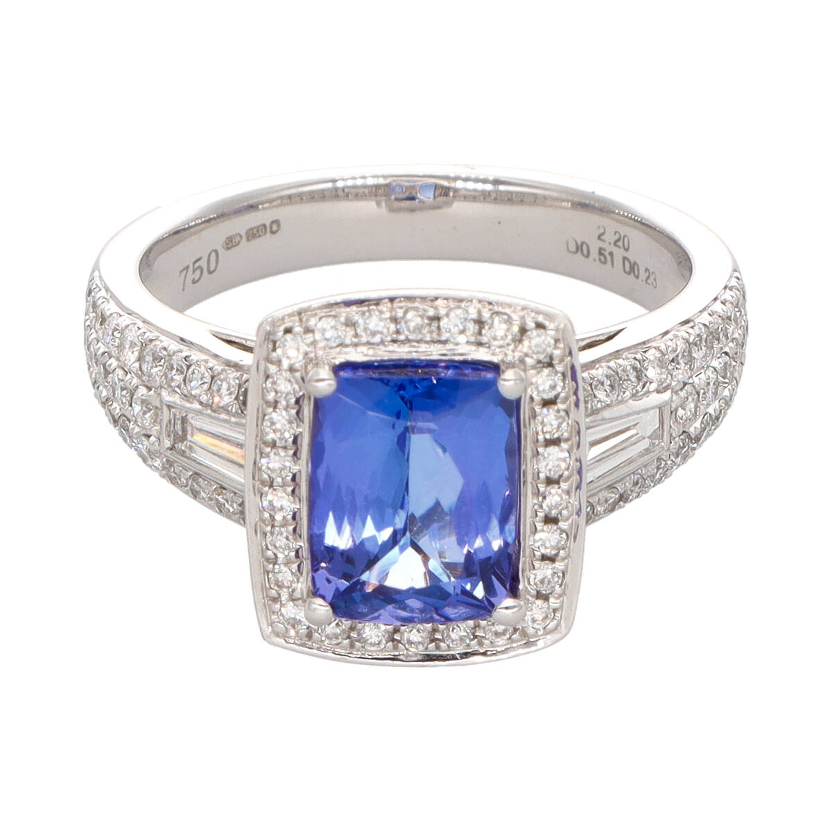 18ct White Gold Tanzanite & Diamond Halo Ring