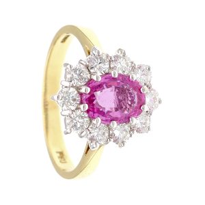 18ct Yellow Gold Pink Sapphire & Diamond Ring