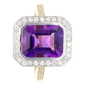 18ct Yellow Gold Amethyst & Diamond Ring