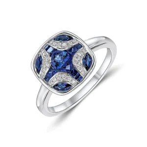 18ct White Gold Sapphire & Diamond Shield Ring