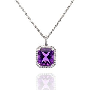 18ct White Gold Amethyst & Diamond Necklace