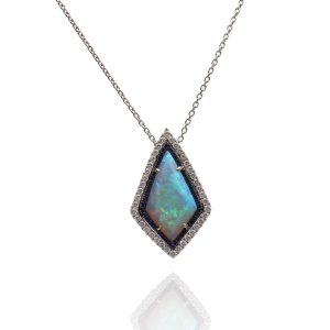 18ct White Gold Sapphire Opal and Diamond Necklace