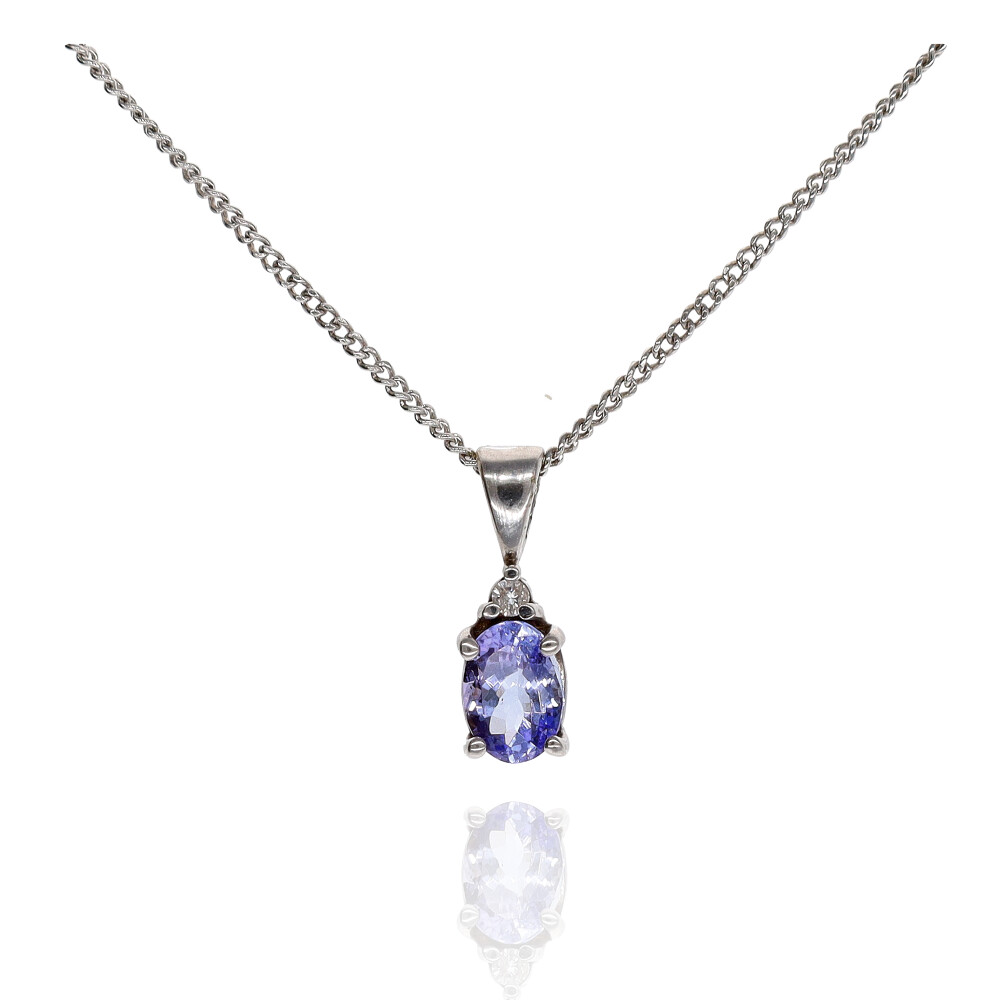 9ct White Gold Oval Tanzanite & Diamond Necklace