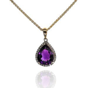 9ct Yellow Gold Amethyst & Diamond Necklace