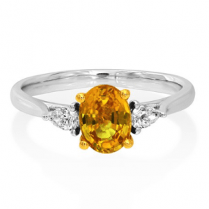 18ct White Gold Oval Yellow Sapphire & Diamond Ring