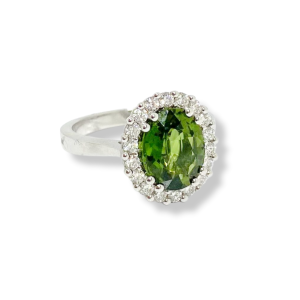 18ct White Gold Green Sapphire & Diamond Ring