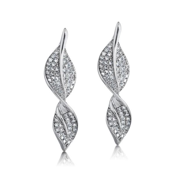 18ct White Gold Leaf Diamond Drop Earrings