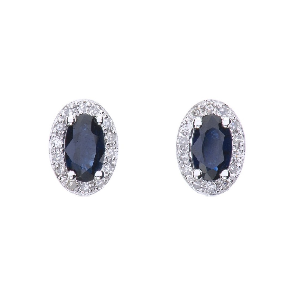 18ct White Gold Oval Sapphire & Diamond Stud