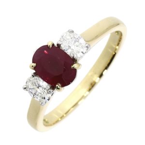 18ct Yellow Gold Ruby & Diamond Three Stone Ring