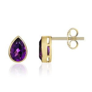 9ct Yellow Gold 7X5 Pear Amethyst Stud Earrings