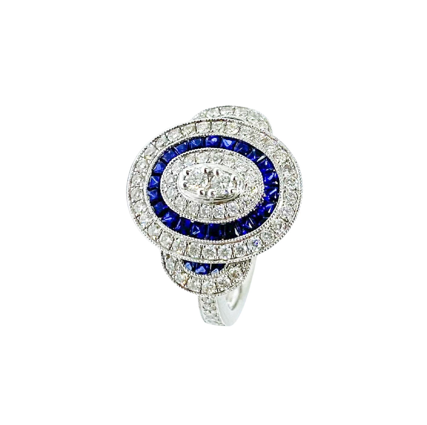 18ct White Gold Sapphire and Diamond Art Deco Ring
