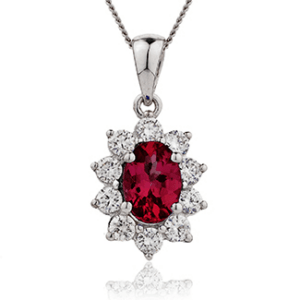 18ct White Gold Oval Ruby & Diamond Cluster