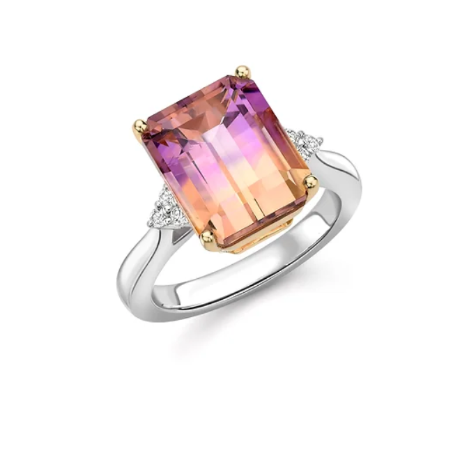 18ct White & Yellow Gold Ametrine & Diamond Ring