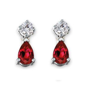 18ct White Gold Pear Ruby & Diamond Earrings