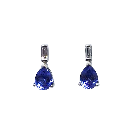 18ct White Gold Tanzanite & Diamond Drop Earrings