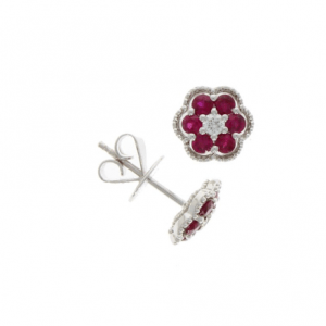 18ct White Gold Ruby & Diamond Flower Earrings